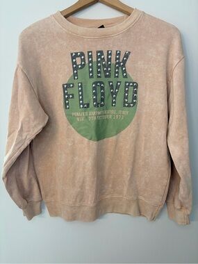 Pink Floyd Officially Licensed Studded Pink Mineral Wash Sweatshirt, Size Medium